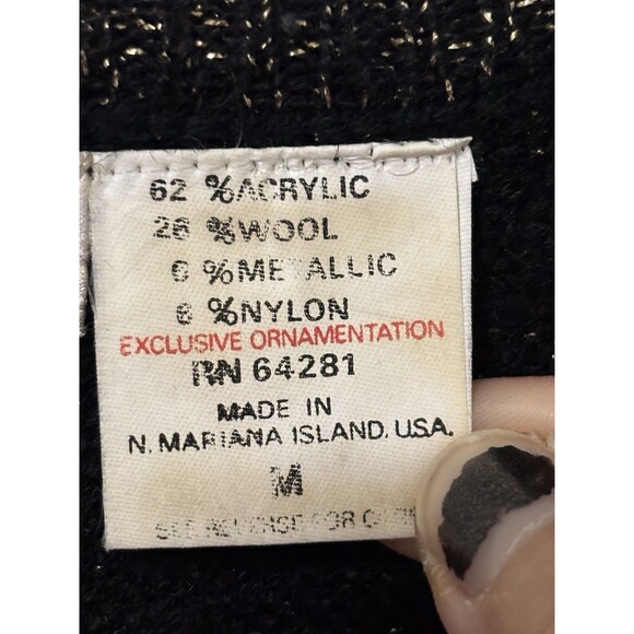 Vintage Mariea Kim Knitted Sweater Metallic glitter Bow Details Black Sz M - Picture 10 of 11
